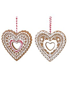 Gisela Graham Gingerbread 'Lace Iced' Heart x2